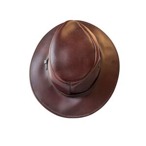 Henschel Hat Co. Leather‎ Outback Hat Fedora Western Style Brown Large